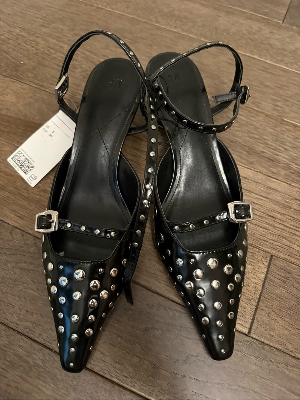 H&M Studded Pointed-Toe Black Slingback Flats